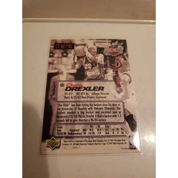Clyde Drexler 1997-1998 Upper Deck #CT32/40 Crunch Time - Houston Rockets - NBA - Picture 2 of 3